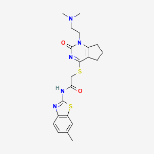 molecular formula C21H25N5O2S2 B6521304 2-({1-[2-(dimethylamino)ethyl]-2-oxo-1H,2H,5H,6H,7H-cyclopenta[d]pyrimidin-4-yl}sulfanyl)-N-(6-methyl-1,3-benzothiazol-2-yl)acetamide CAS No. 933203-96-4