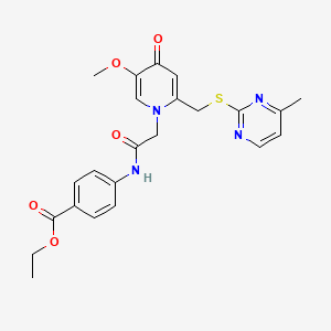 molecular formula C23H24N4O5S B6521370 ethyl 4-[2-(5-methoxy-2-{[(4-methylpyrimidin-2-yl)sulfanyl]methyl}-4-oxo-1,4-dihydropyridin-1-yl)acetamido]benzoate CAS No. 920221-00-7