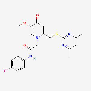 molecular formula C21H21FN4O3S B6521398 2-(2-{[(4,6-dimethylpyrimidin-2-yl)sulfanyl]methyl}-5-methoxy-4-oxo-1,4-dihydropyridin-1-yl)-N-(4-fluorophenyl)acetamide CAS No. 920409-83-2