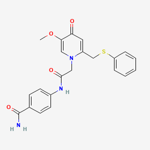 molecular formula C22H21N3O4S B6521434 4-(2-{5-methoxy-4-oxo-2-[(phenylsulfanyl)methyl]-1,4-dihydropyridin-1-yl}acetamido)benzamide CAS No. 946343-72-2