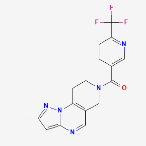 molecular formula C17H14F3N5O B6521548 4-methyl-11-[6-(trifluoromethyl)pyridine-3-carbonyl]-2,3,7,11-tetraazatricyclo[7.4.0.0^{2,6}]trideca-1(9),3,5,7-tetraene CAS No. 1797561-44-4