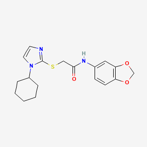molecular formula C18H21N3O3S B6521584 N-(2H-1,3-benzodioxol-5-yl)-2-[(1-cyclohexyl-1H-imidazol-2-yl)sulfanyl]acetamide CAS No. 946319-88-6