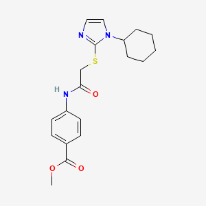 molecular formula C19H23N3O3S B6521598 methyl 4-{2-[(1-cyclohexyl-1H-imidazol-2-yl)sulfanyl]acetamido}benzoate CAS No. 946202-34-2