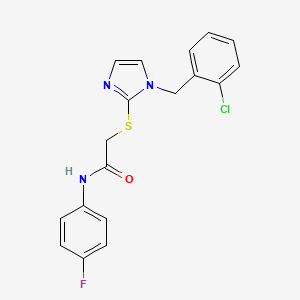 molecular formula C18H15ClFN3OS B6521631 2-({1-[(2-chlorophenyl)methyl]-1H-imidazol-2-yl}sulfanyl)-N-(4-fluorophenyl)acetamide CAS No. 946202-58-0
