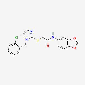 molecular formula C19H16ClN3O3S B6521657 N-(2H-1,3-benzodioxol-5-yl)-2-({1-[(2-chlorophenyl)methyl]-1H-imidazol-2-yl}sulfanyl)acetamide CAS No. 946202-66-0