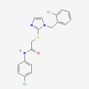 molecular formula C18H15Cl2N3OS B6521684 N-(4-chlorophenyl)-2-({1-[(2-chlorophenyl)methyl]-1H-imidazol-2-yl}sulfanyl)acetamide CAS No. 946264-73-9