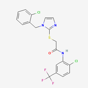 molecular formula C19H14Cl2F3N3OS B6521696 N-[2-chloro-5-(trifluoromethyl)phenyl]-2-({1-[(2-chlorophenyl)methyl]-1H-imidazol-2-yl}sulfanyl)acetamide CAS No. 946368-26-9