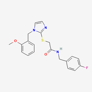 molecular formula C20H20FN3O2S B6521723 N-[(4-fluorophenyl)methyl]-2-({1-[(2-methoxyphenyl)methyl]-1H-imidazol-2-yl}sulfanyl)acetamide CAS No. 946203-14-1