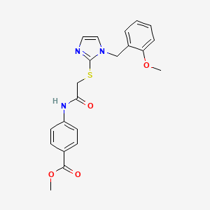 molecular formula C21H21N3O4S B6521726 methyl 4-[2-({1-[(2-methoxyphenyl)methyl]-1H-imidazol-2-yl}sulfanyl)acetamido]benzoate CAS No. 946203-10-7