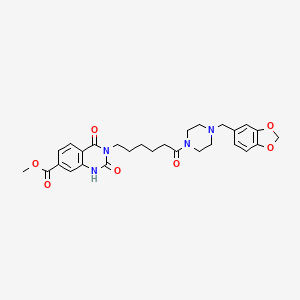 methyl 3-(6-{4-[(2H-1,3-benzodioxol-5-yl)methyl]piperazin-1-yl}-6-oxohexyl)-2,4-dioxo-1,2,3,4-tetrahydroquinazoline-7-carboxylate