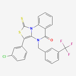 molecular formula C24H14ClF3N2OS2 B6521911 3-(3-chlorophenyl)-1-sulfanylidene-4-{[3-(trifluoromethyl)phenyl]methyl}-1H,4H,5H-[1,3]thiazolo[3,4-a]quinazolin-5-one CAS No. 896371-66-7