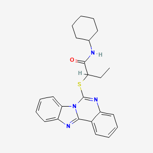 molecular formula C24H26N4OS B6521915 N-cyclohexyl-2-{8,10,17-triazatetracyclo[8.7.0.0^{2,7}.0^{11,16}]heptadeca-1(17),2,4,6,8,11(16),12,14-octaen-9-ylsulfanyl}butanamide CAS No. 688792-90-7