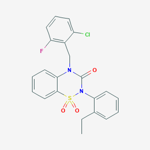 molecular formula C22H18ClFN2O3S B6521979 4-[(2-chloro-6-fluorophenyl)methyl]-2-(2-ethylphenyl)-3,4-dihydro-2H-1lambda6,2,4-benzothiadiazine-1,1,3-trione CAS No. 896701-49-8