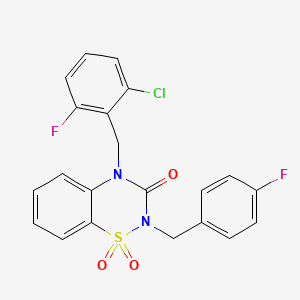 molecular formula C21H15ClF2N2O3S B6522008 4-[(2-chloro-6-fluorophenyl)methyl]-2-[(4-fluorophenyl)methyl]-3,4-dihydro-2H-1lambda6,2,4-benzothiadiazine-1,1,3-trione CAS No. 951460-21-2