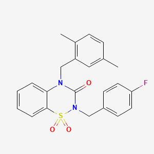 molecular formula C23H21FN2O3S B6522010 4-[(2,5-dimethylphenyl)methyl]-2-[(4-fluorophenyl)methyl]-3,4-dihydro-2H-1lambda6,2,4-benzothiadiazine-1,1,3-trione CAS No. 951553-60-9