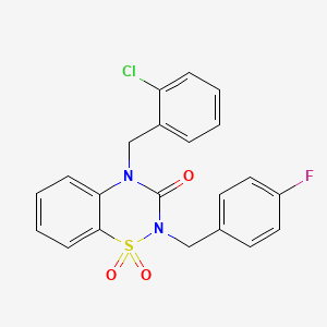 molecular formula C21H16ClFN2O3S B6522017 4-[(2-chlorophenyl)methyl]-2-[(4-fluorophenyl)methyl]-3,4-dihydro-2H-1lambda6,2,4-benzothiadiazine-1,1,3-trione CAS No. 951460-17-6