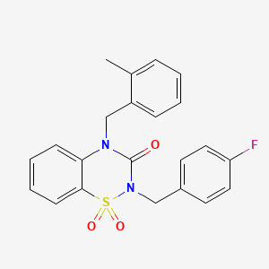 molecular formula C22H19FN2O3S B6522020 2-[(4-fluorophenyl)methyl]-4-[(2-methylphenyl)methyl]-3,4-dihydro-2H-1lambda6,2,4-benzothiadiazine-1,1,3-trione CAS No. 951553-57-4