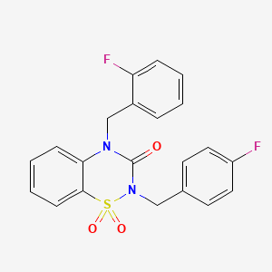 molecular formula C21H16F2N2O3S B6522027 4-[(2-fluorophenyl)methyl]-2-[(4-fluorophenyl)methyl]-3,4-dihydro-2H-1lambda6,2,4-benzothiadiazine-1,1,3-trione CAS No. 951540-52-6