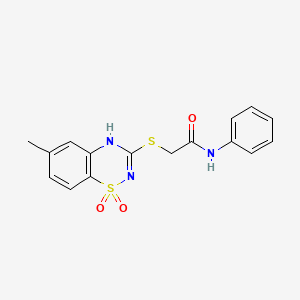 molecular formula C16H15N3O3S2 B6522136 2-[(6-methyl-1,1-dioxo-4H-1lambda6,2,4-benzothiadiazin-3-yl)sulfanyl]-N-phenylacetamide CAS No. 933211-18-8