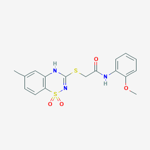 molecular formula C17H17N3O4S2 B6522144 N-(2-methoxyphenyl)-2-[(6-methyl-1,1-dioxo-4H-1lambda6,2,4-benzothiadiazin-3-yl)sulfanyl]acetamide CAS No. 933211-27-9