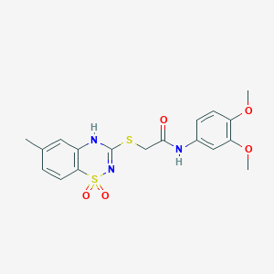 molecular formula C18H19N3O5S2 B6522161 N-(3,4-dimethoxyphenyl)-2-[(6-methyl-1,1-dioxo-4H-1lambda6,2,4-benzothiadiazin-3-yl)sulfanyl]acetamide CAS No. 896684-68-7