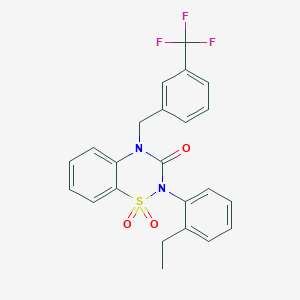 molecular formula C23H19F3N2O3S B6522178 2-(2-ethylphenyl)-4-{[3-(trifluoromethyl)phenyl]methyl}-3,4-dihydro-2H-1lambda6,2,4-benzothiadiazine-1,1,3-trione CAS No. 951541-27-8