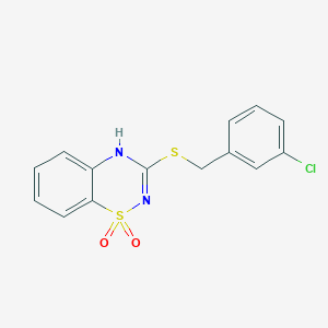 molecular formula C14H11ClN2O2S2 B6522185 3-{[(3-chlorophenyl)methyl]sulfanyl}-4H-1lambda6,2,4-benzothiadiazine-1,1-dione CAS No. 896686-42-3