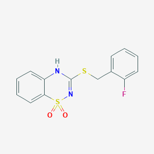 molecular formula C14H11FN2O2S2 B6522192 3-{[(2-fluorophenyl)methyl]sulfanyl}-4H-1lambda6,2,4-benzothiadiazine-1,1-dione CAS No. 896686-47-8