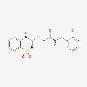 molecular formula C16H14ClN3O3S2 B6522205 N-[(2-chlorophenyl)methyl]-2-[(1,1-dioxo-4H-1lambda6,2,4-benzothiadiazin-3-yl)sulfanyl]acetamide CAS No. 896706-21-1