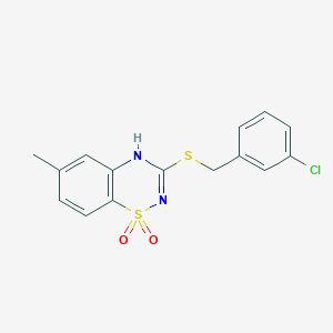 molecular formula C15H13ClN2O2S2 B6522221 3-{[(3-chlorophenyl)methyl]sulfanyl}-6-methyl-4H-1lambda6,2,4-benzothiadiazine-1,1-dione CAS No. 896706-97-1