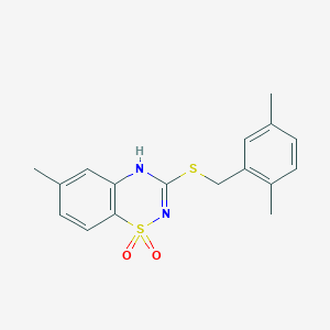 molecular formula C17H18N2O2S2 B6522227 3-{[(2,5-dimethylphenyl)methyl]sulfanyl}-6-methyl-4H-1lambda6,2,4-benzothiadiazine-1,1-dione CAS No. 896707-19-0