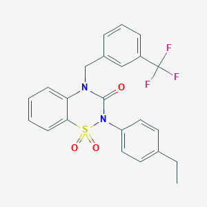 molecular formula C23H19F3N2O3S B6522240 2-(4-ethylphenyl)-4-{[3-(trifluoromethyl)phenyl]methyl}-3,4-dihydro-2H-1lambda6,2,4-benzothiadiazine-1,1,3-trione CAS No. 933022-33-4