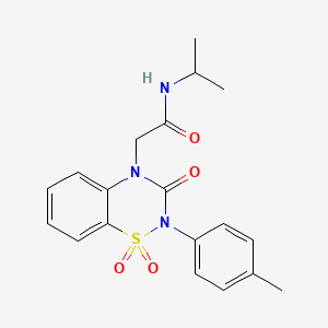 molecular formula C19H21N3O4S B6522254 2-[2-(4-methylphenyl)-1,1,3-trioxo-3,4-dihydro-2H-1lambda6,2,4-benzothiadiazin-4-yl]-N-(propan-2-yl)acetamide CAS No. 950452-89-8