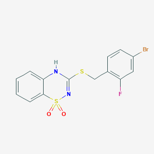 molecular formula C14H10BrFN2O2S2 B6522257 3-{[(4-bromo-2-fluorophenyl)methyl]sulfanyl}-4H-1lambda6,2,4-benzothiadiazine-1,1-dione CAS No. 933022-53-8