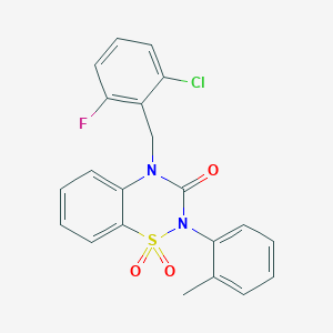 molecular formula C21H16ClFN2O3S B6522285 4-[(2-chloro-6-fluorophenyl)methyl]-2-(2-methylphenyl)-3,4-dihydro-2H-1lambda6,2,4-benzothiadiazine-1,1,3-trione CAS No. 951542-36-2