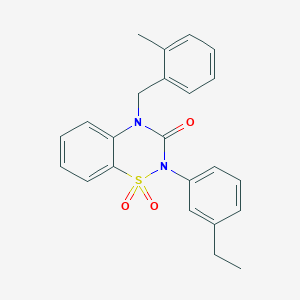molecular formula C23H22N2O3S B6522300 2-(3-ethylphenyl)-4-[(2-methylphenyl)methyl]-3,4-dihydro-2H-1lambda6,2,4-benzothiadiazine-1,1,3-trione CAS No. 951568-49-3