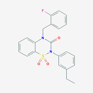 molecular formula C22H19FN2O3S B6522306 2-(3-ethylphenyl)-4-[(2-fluorophenyl)methyl]-3,4-dihydro-2H-1lambda6,2,4-benzothiadiazine-1,1,3-trione CAS No. 946268-46-8