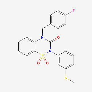 molecular formula C21H17FN2O3S2 B6522351 4-[(4-fluorophenyl)methyl]-2-[3-(methylsulfanyl)phenyl]-3,4-dihydro-2H-1lambda6,2,4-benzothiadiazine-1,1,3-trione CAS No. 946322-41-4