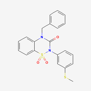 molecular formula C21H18N2O3S2 B6522365 4-benzyl-2-[3-(methylsulfanyl)phenyl]-3,4-dihydro-2H-1lambda6,2,4-benzothiadiazine-1,1,3-trione CAS No. 946268-54-8