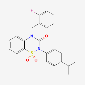 molecular formula C23H21FN2O3S B6522372 4-[(2-fluorophenyl)methyl]-2-[4-(propan-2-yl)phenyl]-3,4-dihydro-2H-1lambda6,2,4-benzothiadiazine-1,1,3-trione CAS No. 951568-77-7