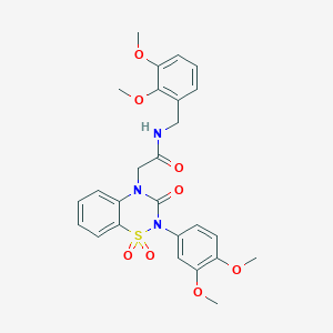 molecular formula C26H27N3O8S B6522378 2-[2-(3,4-dimethoxyphenyl)-1,1,3-trioxo-3,4-dihydro-2H-1lambda6,2,4-benzothiadiazin-4-yl]-N-[(2,3-dimethoxyphenyl)methyl]acetamide CAS No. 951486-68-3