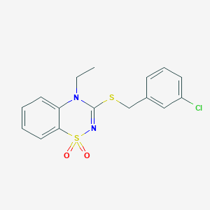 molecular formula C16H15ClN2O2S2 B6522395 3-{[(3-chlorophenyl)methyl]sulfanyl}-4-ethyl-4H-1lambda6,2,4-benzothiadiazine-1,1-dione CAS No. 951569-29-2