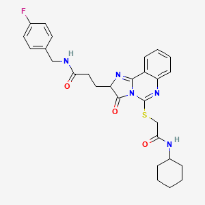 molecular formula C28H30FN5O3S B6522426 3-(5-{[(cyclohexylcarbamoyl)methyl]sulfanyl}-3-oxo-2H,3H-imidazo[1,2-c]quinazolin-2-yl)-N-[(4-fluorophenyl)methyl]propanamide CAS No. 1095324-07-4