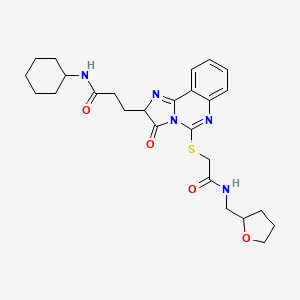 molecular formula C26H33N5O4S B6522453 N-cyclohexyl-3-{3-oxo-5-[({[(oxolan-2-yl)methyl]carbamoyl}methyl)sulfanyl]-2H,3H-imidazo[1,2-c]quinazolin-2-yl}propanamide CAS No. 1095327-91-5