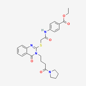 molecular formula C27H30N4O5S B6522461 ethyl 4-[2-({4-oxo-3-[4-oxo-4-(pyrrolidin-1-yl)butyl]-3,4-dihydroquinazolin-2-yl}sulfanyl)acetamido]benzoate CAS No. 422289-29-0