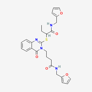 molecular formula C26H28N4O5S B6522479 N-[(furan-2-yl)methyl]-2-{[3-(3-{[(furan-2-yl)methyl]carbamoyl}propyl)-4-oxo-3,4-dihydroquinazolin-2-yl]sulfanyl}butanamide CAS No. 422292-04-4