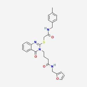 molecular formula C27H28N4O4S B6522482 N-[(furan-2-yl)methyl]-4-{2-[({[(4-methylphenyl)methyl]carbamoyl}methyl)sulfanyl]-4-oxo-3,4-dihydroquinazolin-3-yl}butanamide CAS No. 422292-09-9