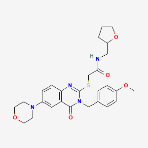 molecular formula C27H32N4O5S B6522496 2-({3-[(4-methoxyphenyl)methyl]-6-(morpholin-4-yl)-4-oxo-3,4-dihydroquinazolin-2-yl}sulfanyl)-N-[(oxolan-2-yl)methyl]acetamide CAS No. 689771-80-0