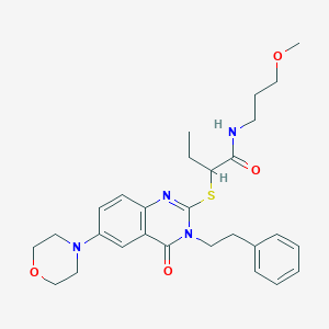 molecular formula C28H36N4O4S B6522501 N-(3-methoxypropyl)-2-{[6-(morpholin-4-yl)-4-oxo-3-(2-phenylethyl)-3,4-dihydroquinazolin-2-yl]sulfanyl}butanamide CAS No. 689759-89-5