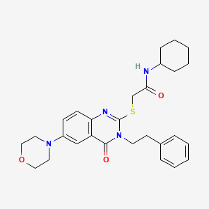 molecular formula C28H34N4O3S B6522506 N-cyclohexyl-2-{[6-(morpholin-4-yl)-4-oxo-3-(2-phenylethyl)-3,4-dihydroquinazolin-2-yl]sulfanyl}acetamide CAS No. 689758-06-3